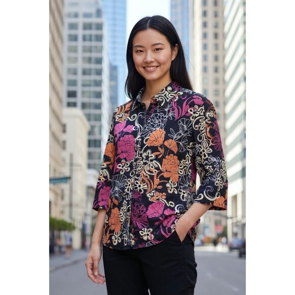 Chico's Tops - CHICO'S Women's Cotton 3/4 Sleeve Blouse Floral Multicolor Size 2.5 US SIZE 14